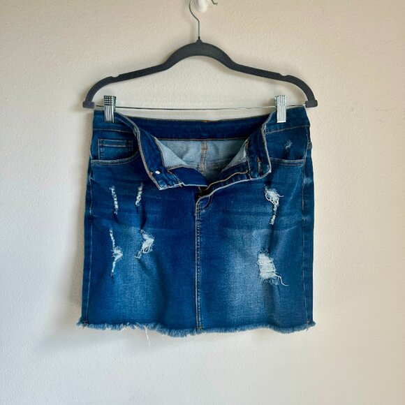 Distressed Dark Wash Denim Mini Skirt - Picture 3 of 4